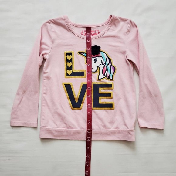 Flapdoodles Kids Girls LOVE And Hearts Unicorn Pink Long Sleeve Shirt Size 4 - Picture 11 of 11
